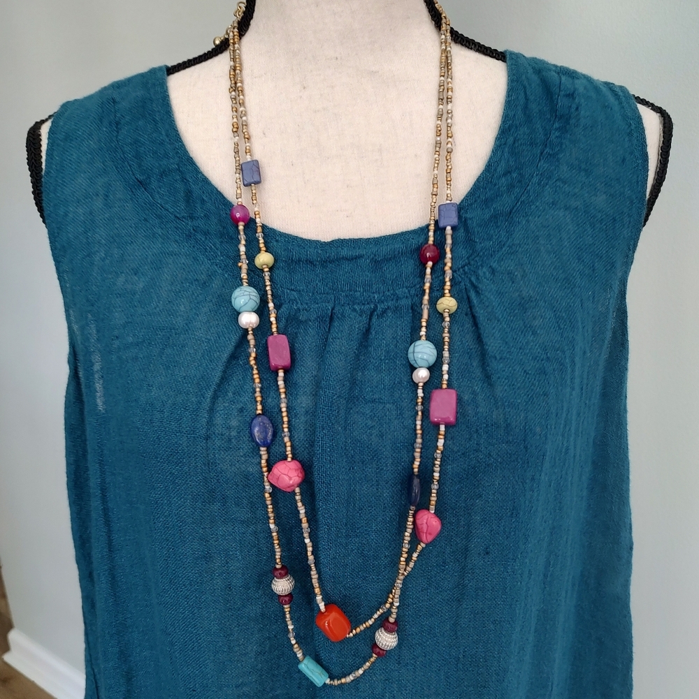 Chico's Beaded Adjustable Length Necklace Coastal Beachy Summer